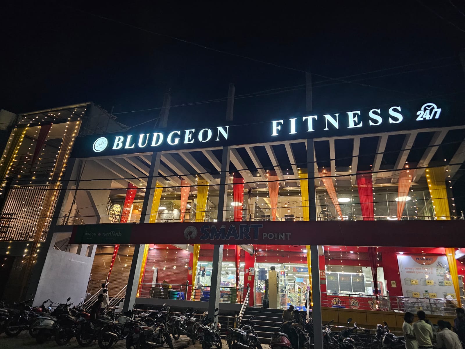 Bludgeon Athletics storefront at night