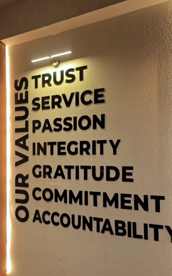 Our Values wall at Bludgeon Athletics